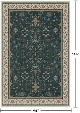 Hazo Haus Vintage 8x12 Large Area Rugs for Living Room - Oriental Dark Green Rug for Bedroom Under Bed, Washable Soft Dining Room Rug Under Kitchen Table, Low Pile Non Slip Unique Indoor Décor - Image 2