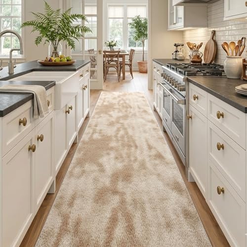 2x10 Tie-dye Beige Runner Rug Washable Non-Slip for Kitchen Hallway - Image 2