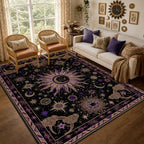 Vacuum-Friendly, 6x9 Washable Area Rug, Black Purple Beige by meejou