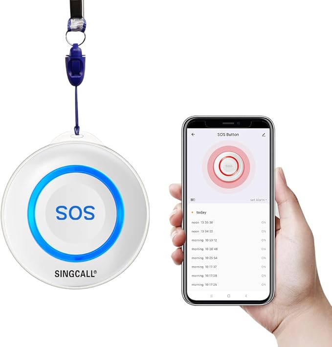 SINGCALL Tuya WiFi Intelligent Healthcare SOS Wireless Caregiver Alert Call Button Alarm for Patient Handicapped Elderly Children Nurse Calling Smart Pager (only Supports 2.4GHz Wi-Fi)