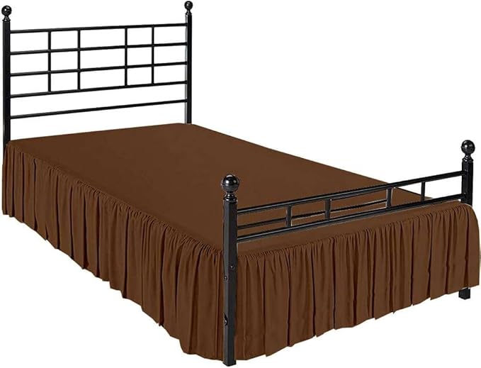 Chocolate Solid Ruffled Bed Skirt Full-6 Inch Drop Split Corner, Microfiber Bedskirt with Platform Three Sided Coverage