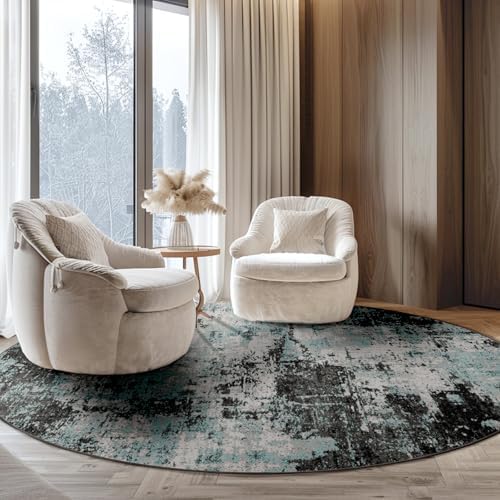 RELEANY Washable Round 6ft Area Rug for Living Room Teal Black - Image 2