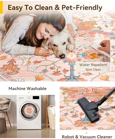 RELEANY Washable Area Rug, Round 7ft, Pink/Light Pink/Colorful - Image 4
