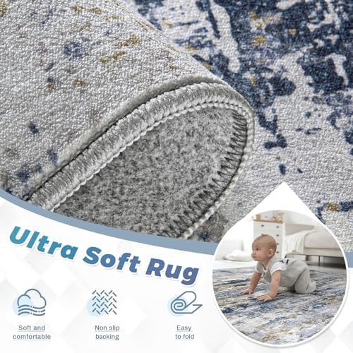 pmtsns Area Rugs 6x9 for Living Room: Washable Rug Modern Abstract Neutral Soft Non-Slip Low-Pile Indoor Carpet for Bedroom Dining Room Playroom Home Office (Blue Grey Brown, 6'x9') - Image 4