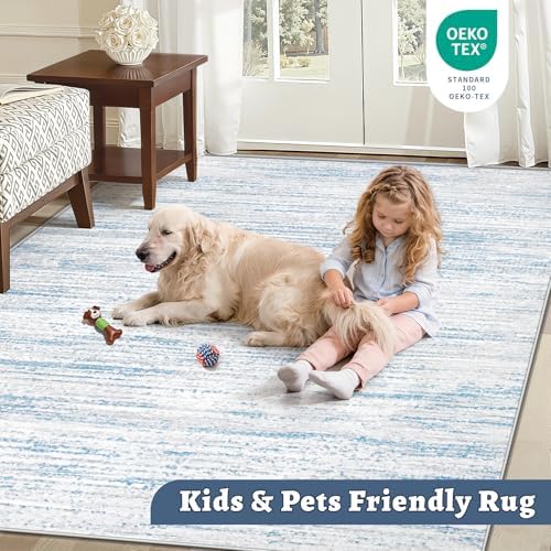 Area Rug 9x12 Living Room Rugs: Washable Modern Rug Large Non-Slip Soft Rugs Stain Resistant Printed Rug Indoor Carpet for Bedroom Kitchen Dining Room Nursery Playroom Home(Blue, 9'x12') - Image 5