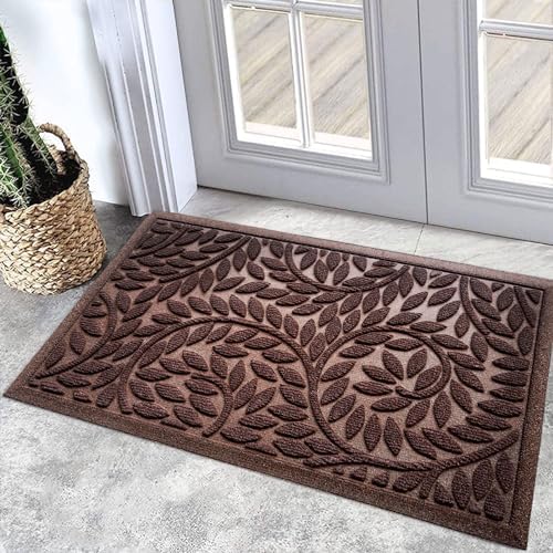 Bulijojo Front Door Mat Entrance,Durable Heavy Duty Welcome Mat,Thick Absorbent Natural Rubber Non Slip Mat,Sturdy Entryway Brown 17"x30" by ShowYourStyle
