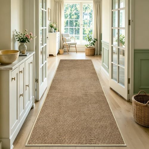 Washable 2x6 ft Textured Printing Runner Rug Brown Yellow Low‑Pile - Image 4