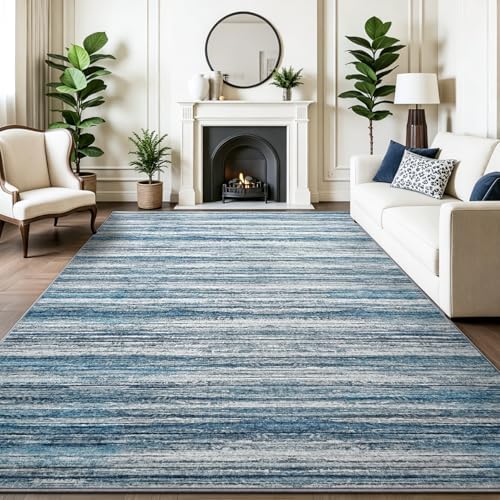 Chicrug 7x10 Blue Washable Striped Abstract Area Rug Living Room Bedroom - Image 5