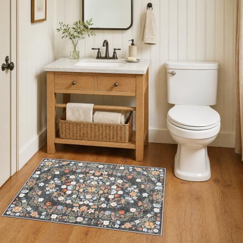 SameBed Washable 2x3 Entryway Area Rug, Vintage Kitchen Rug Carbon Gray - Image 3