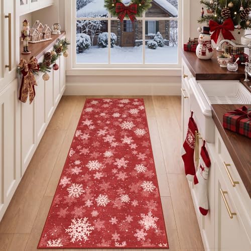 2x5 Christmas Runner Rug for Hallway,Washable Kitchen Rugs,Red - Image 4