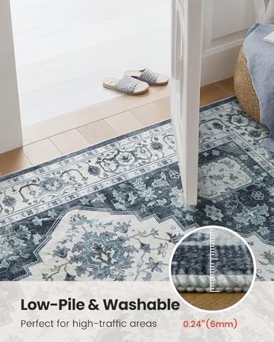 Amada Large 9x12 Washable Area Rug for Living Room, Navy/Blue, Vintage - Image 6