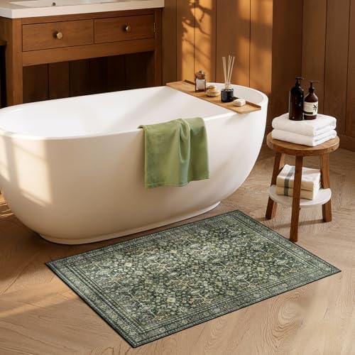 2x4 Area Rugs for Livingroom Entryway Bathroom, Washable Kitchen Mats,Green - Image 3