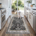 3x5 Kitchen Rug Washable Non-Skid, Boho Indoor Small Throw Area Rugs for Entryway Bedroom Living Room Floor, Soft Stain-Resistant Low-Pile Thin Doormat（Black, 3x5） by BYYVOORugsforYourHome