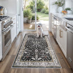 3x5 Kitchen Rug Washable Non-Skid, Boho Indoor Small Throw Area Rugs for Entryway Bedroom Living Room Floor, Soft Stain-Resistant Low-Pile Thin Doormat（Black, 3x5） by BYYVOORugsforYourHome
