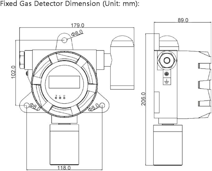 ATO Fixed Carbon Monoxide Gas Detector, 4-20mA Signal Output, CO Gas Leak Detector 0 to 100/500/1000 ppm, with Sound and Light Alarm (0-2000ppm, 2NO+2NC)
