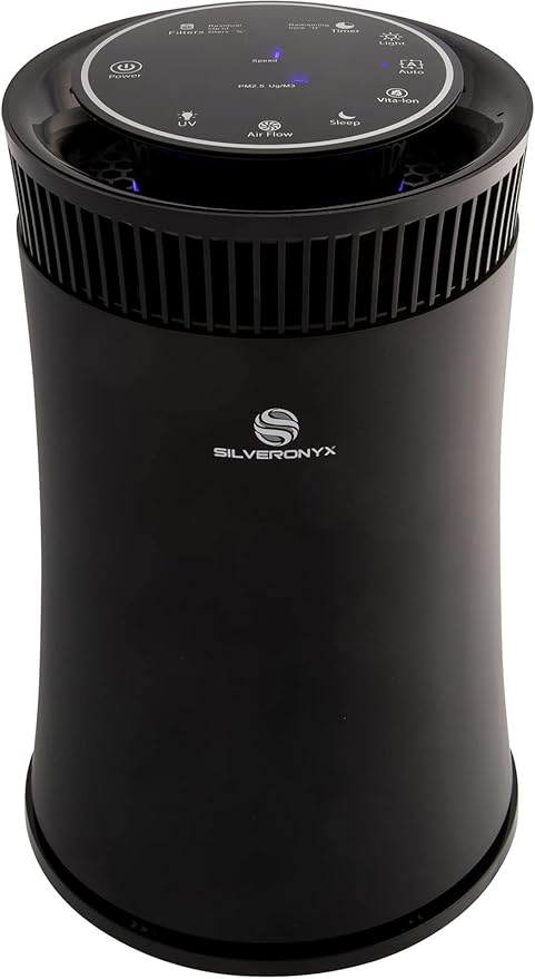 Air Purifier for Home Large Room – 5-in-1 HEPA Filter System, Covers Up to 500 Sq Ft for New Home for Allergies, Pets, Smoke, Remove Dust & Odor, Quiet, High Filtration Efficiency – SILVERONYX, Black