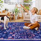 PLHXFR 2.6x10 Washable Runner Rug：Floral Indoor Kitchen Soft Carpet Blue - Image 6