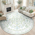 RELEANY Washable Area Rug, Round 8ft, Green/White/Blue by RELEANY