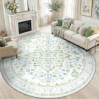RELEANY Washable Area Rug, Round 8ft, Green/White/Blue by RELEANY