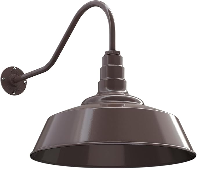 Steel Lighting Co. Large Outdoor Barn Light | Gooseneck Light Fixture | Made in America from 18-Gauge Steel | 20" Dome | 23" Gooseneck Dark Bronze Exterior/Dark Bronze Interior