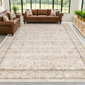 Washabel Lvory Modern Rugs for Living Room, 9x12 Low Pile Floral Carpet for Large Dining Room,Neutral Light Beige Foldable Area Rug for Bedroom, Farmhouse Geometric Pattern, Vintage Home Décor by HazoHaus