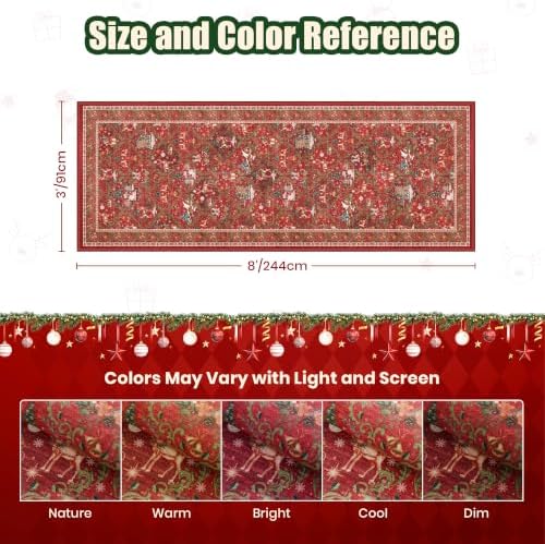 3x8 Christmas Runner Rug for Hallway,Washable Kitchen Rug,Red - Image 2