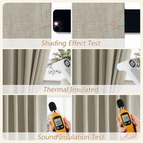Guken Extra Long 100% Blackout Linen Curtains 120 Inches Grey Flax - Image 5