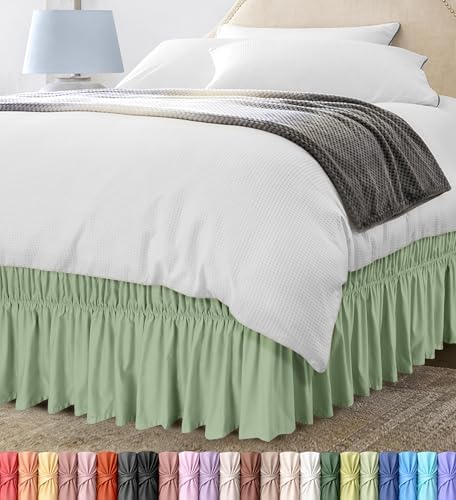 Wrap Around Queen Bed Skirt, Easy Fit Elastic Belt, 16 Inch Drop, Sage by UTOPIABEDDING