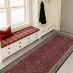 Red 2x8 Long Hallway Runner Rug - Boho Washable Indoor Front Door Mat for Entryway, Non Skid Rugs for Kitchen, Vitange Geometric Floral Low Pile & Soft Runner Carpet - Image 3