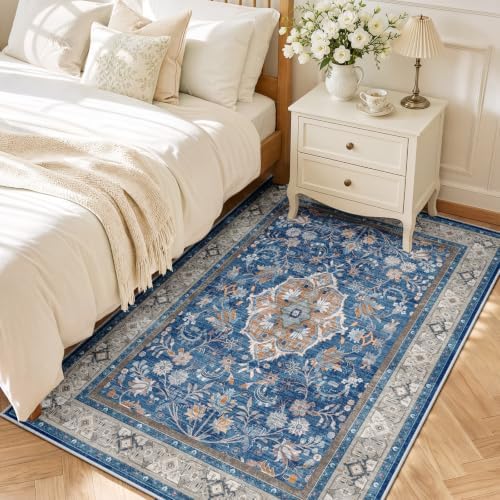 SameBed 5x7 Area Rug Living Room, Vintage Washable Carpet Blue - Image 2
