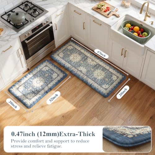 Collive Anti Fatigue Mats for Kitchen Floor, Blue Kitchen Rugs Sets of 2 - Image 2