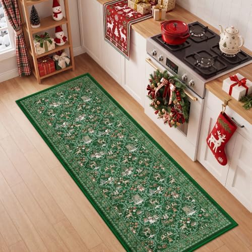 2x5 Christmas Runner Rug for Hallway,Washable Kitchen Rugs,Red by Restydon