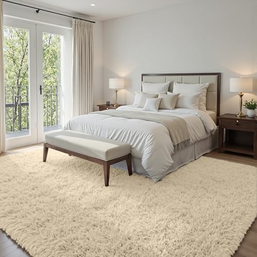 5x8 Fluffy Shag Area Rugs for Living Room Bedroom: Soft Plush Carpet Beige - Image 3