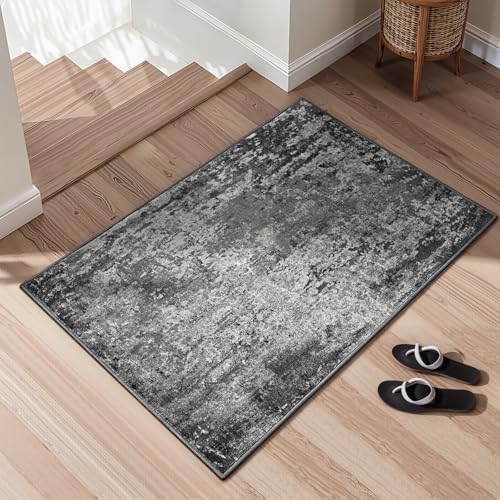Entrance Rugs Indoor 2x4 Black Entry Rug Washable Abstract Black Small Area Rug Non-Slip Low Pile Throw Rugs for Entryway, Kitchen Floor, Front Door Indoor Door Mat, Bathroom, Bedroom Bedside - Image 3