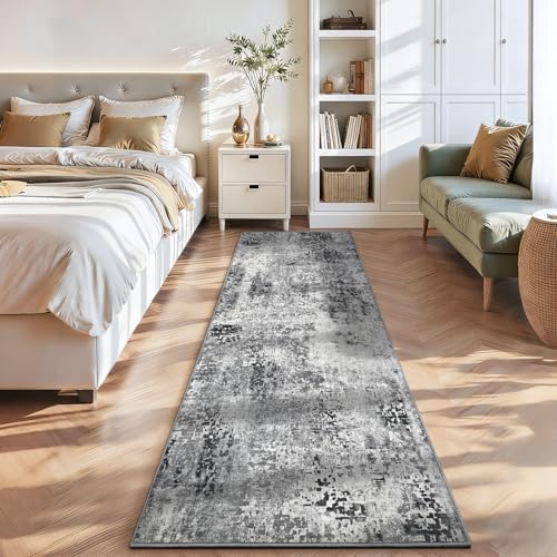 2x12 Grey Rug Runners for Hallways Kitchen Runner Rug Non Slip Washable Black Long Runner Rugs with Rubber Backing Soft Abstract Carpet Runner for Bedroom, Kitchen, Bathroom, Entryway - Image 3