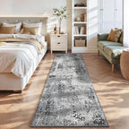 2x10 Grey Rug Runners for Hallways Kitchen Runner Rug Non Slip Washable Black Long Runner Rugs with Rubber Backing Soft Abstract Carpet Runner for Bedroom, Kitchen, Bathroom, Entryway - Image 3