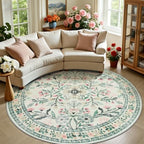 PLHXFR Round Area Rug Living Room: 8 ft Floral Washable Carpet Green Beige by PLHXFRSoftAreaRugs