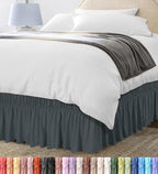 Wrap Around Full Bed Skirt, Easy Fit Elastic Belt, 16 Inch Drop, Grey by UTOPIABEDDING