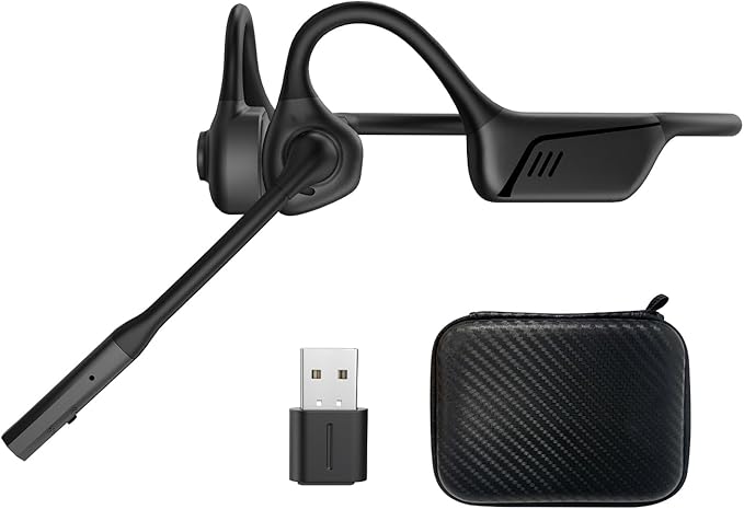 ZIOCOM Air Conduction Headphone, Open Ear Headphone with Mic and Noise Canceling, aptX-LL Bluetooth Wireless Headset with USB-A Dongle, Compatible with PS4/PS5/PC/Online Meeting