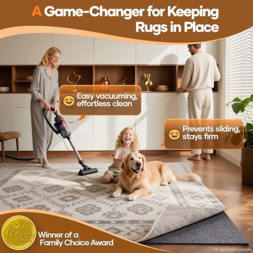 Veken Non Slip Cushioned Rug Pad Gripper, Felt and Silicone Backing, 8 x 10 Ft, 1/2" Thick Carpet Liner Protector Mat for Area Rugs and Hardwood Floors, with Over 99 Pcs Anti-Slip Strips Pattern - Image 2