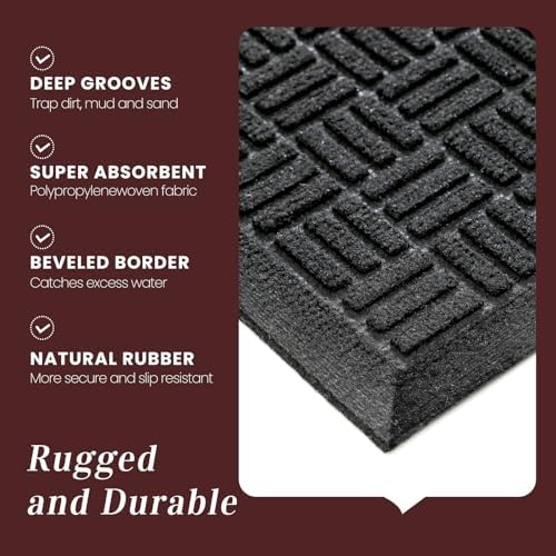 Mibao Front Door Mat Outside Entrance, 61.5" x 36", Heavy Duty Welcome Mat, Stain and Fade Resistant, Dirt Trapper Doormat, Super Absorbent Indoor Outdoor Entryway Mat with Non-Slip Backing, Black - Image 4
