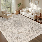 9x12 Area Rugs Living Room: Washable Rug for Bedroom Brown Beige - Image 3