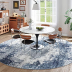 Blue Round Area Rugs 4ft Washable Circle Rug for Entryway Kitchen, Non Slip Soft Low Pile Stain Resistant, Boho Circular Carpet for Living Room Bedroom Dorm Dining Room Table, Abstract Navy - Image 4