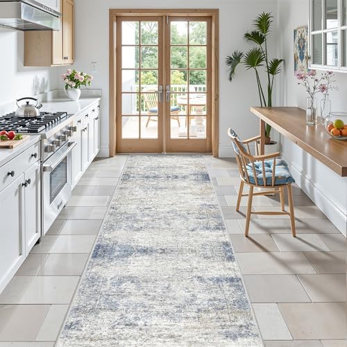 2'6 x 8' Runner Rug Non Slip,Washable Kitchen Rugs,Blue by Restydon