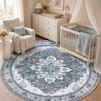 RELEANY Washable Area Rug, Round 5ft, Grey/White/Beige by RELEANY