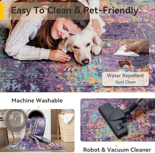 RELEANY Washable Square 8'x8' Area Rug for Living Room Purple Multi - Image 3