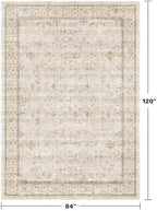 Farmhouse Rugs for Living Room 7x10, Low Pile Soft Retor Foldable Area Rug for Bedroom, Dining Room, Non Slip with Rubber Backing, Light Beige Vintage Home Décor, Geometric Floral Carpet - Image 2