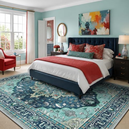 RELEANY Washable Area Rug, 6'x9', Teal - Image 4