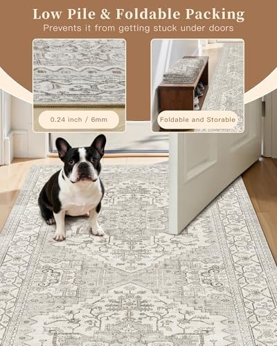 Madane Hallway Runner Rug 2'6''x14' Kitchen Runners Vintage, Beige/Brown - Image 6