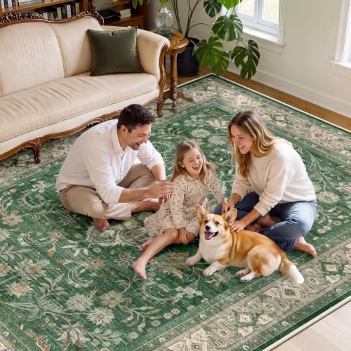 SameBed 9x12 Area Rug Living Room, Vintage Washable Carpet Green - Image 4
